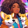 Afro Girl With Welsh Corgis Diamond Painting