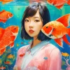 Asian Girl With Koi Fish Diamond Painting