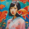 Asian Girl With Koi Fish Diamond Painting