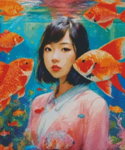 Asian Girl With Koi Fish Diamond Painting