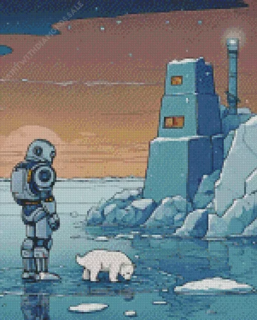 Astronaut And Polar Bear Diamond Painting