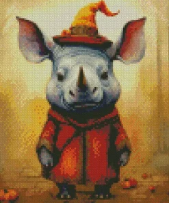 Baby Rhino In Halloween Hat Diamond Painting