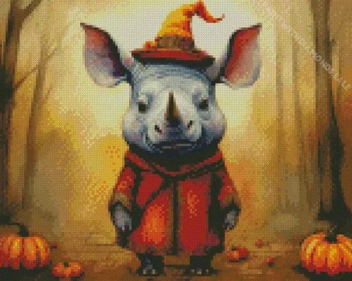 Baby Rhino In Halloween Hat Diamond Painting