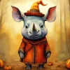 Baby Rhino In Halloween Hat Diamond Painting