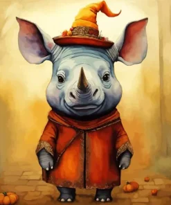 Baby Rhino In Halloween Hat Diamond Painting