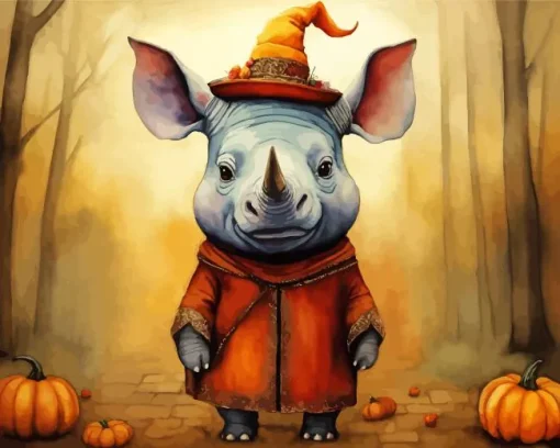 Baby Rhino In Halloween Hat Diamond Painting