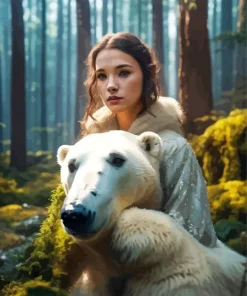 Beautiful Girl And Polar Bear Diamond Painting