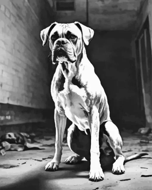 Black And White Boxer Dog Diamond Painting