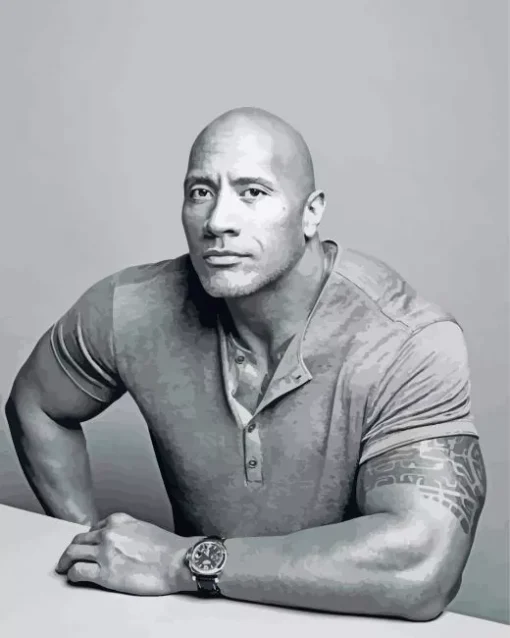 Black And White Dwayne Johnson Diamond Painting