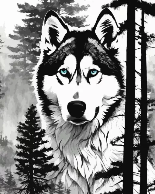 Black And White Husky Diamond Painting