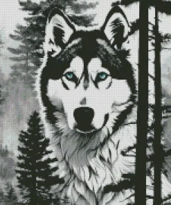 Black And White Husky Diamond Painting