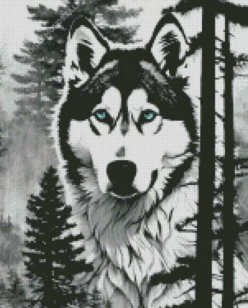 Black And White Husky Diamond Painting