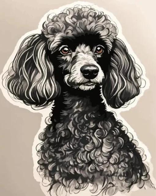 Black And White Labradoodle Dog Diamond Painting