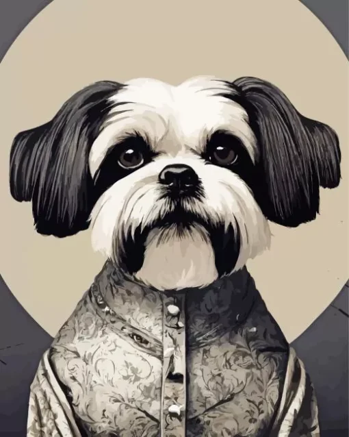 Black And White Zuchon Dog Diamond Painting