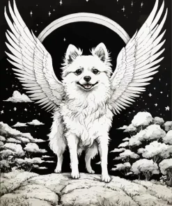 Black And White Japanese Spitz Diamond Painting