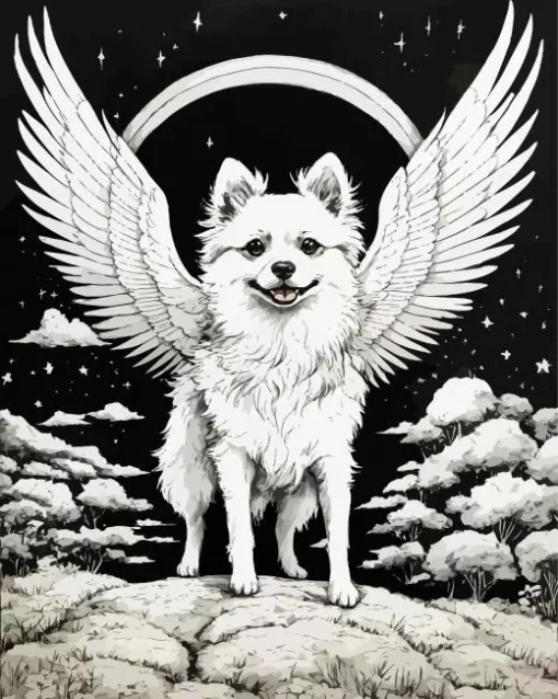 Black And White Japanese Spitz Diamond Painting