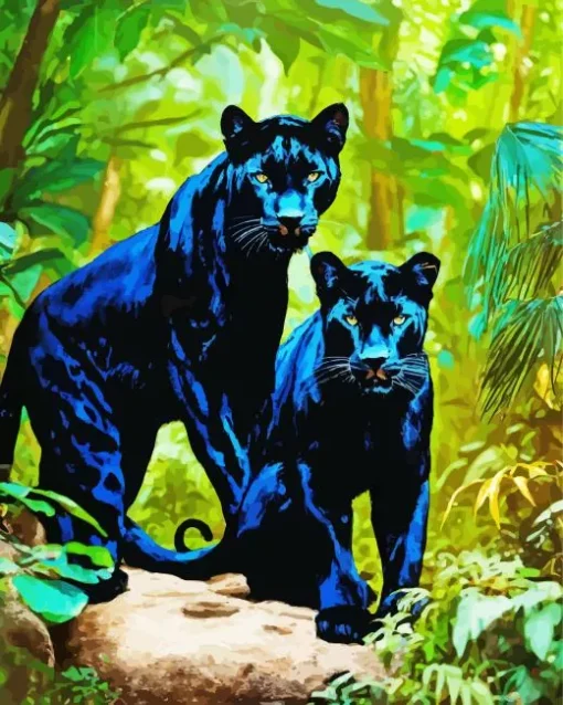 Black Panthers In The Jungle Diamond Painting