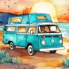 Blue Camper Van Diamond Painting