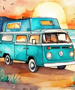 Blue Camper Van Diamond Painting