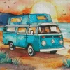 Blue Camper Van Diamond Painting