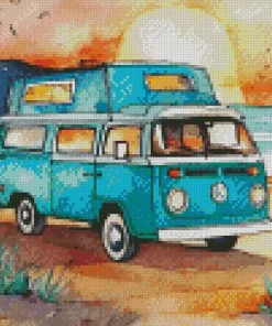 Blue Camper Van Diamond Painting