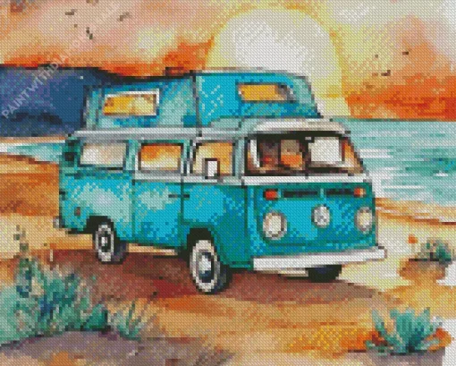 Blue Camper Van Diamond Painting