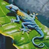 Blue Chameleon On A Green Leaf Diamond Painting