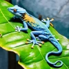 Blue Chameleon On A Green Leaf Diamond Painting