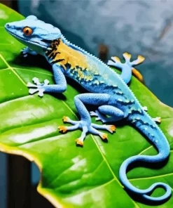 Blue Chameleon On A Green Leaf Diamond Painting