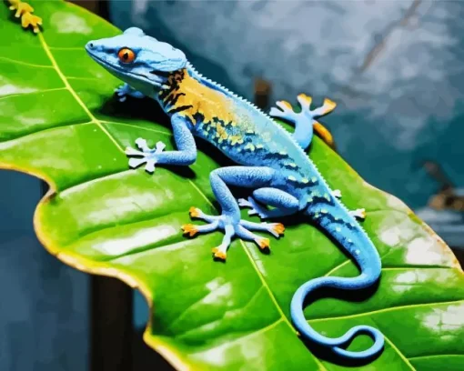 Blue Chameleon On A Green Leaf Diamond Painting