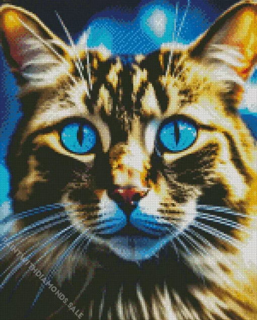 Blue Eyed Tabby Cat Diamond Painting