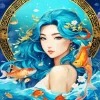 Blue Mermaid With Koi Fish Diamond Painting