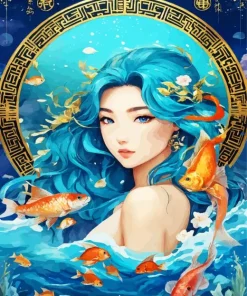 Blue Mermaid With Koi Fish Diamond Painting