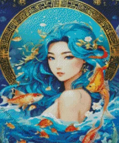 Blue Mermaid With Koi Fish Diamond Painting