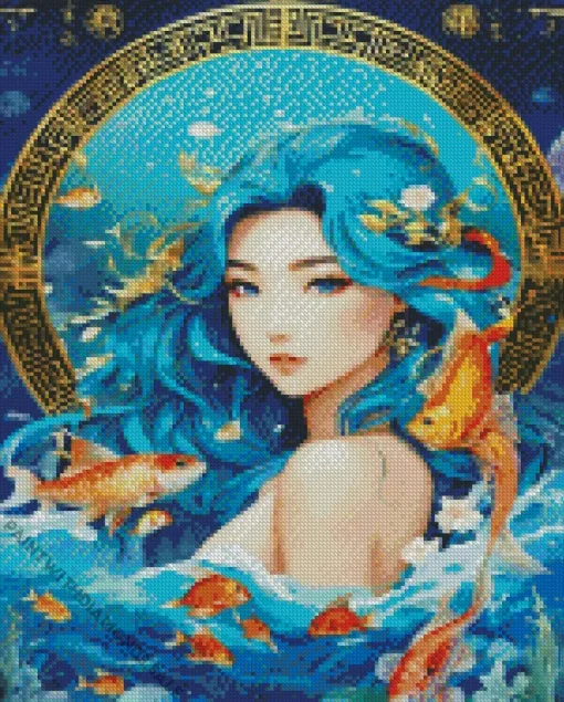 Blue Mermaid With Koi Fish Diamond Painting