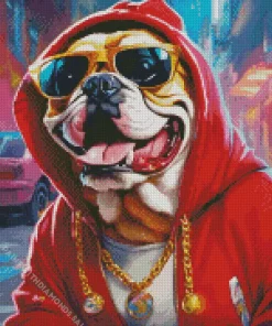 Bulldog In A Red Hoodie Diamond Painting