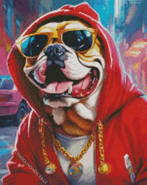 Bulldog In A Red Hoodie Diamond Painting