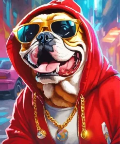 Bulldog In A Red Hoodie Diamond Painting