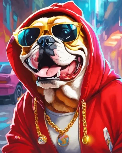 Bulldog In A Red Hoodie Diamond Painting