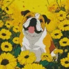 Bulldog In Sunflowers Diamond Painting