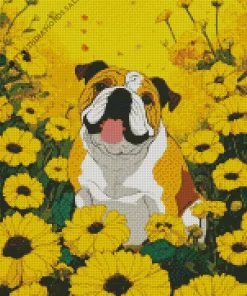 Bulldog In Sunflowers Diamond Painting