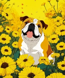 Bulldog In Sunflowers Diamond Painting