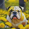 Bulldog In Yellow Flowers Diamond Painting