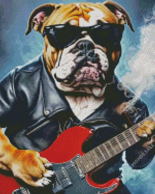 Bulldog Playing Electric Guitar Diamond Painting