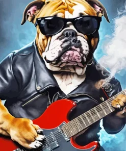 Bulldog Playing Electric Guitar Diamond Painting