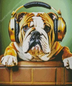 Bulldog With Headphones Diamond Painting