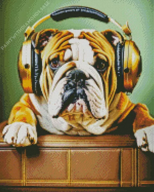 Bulldog With Headphones Diamond Painting