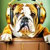 Bulldog With Headphones Diamond Painting