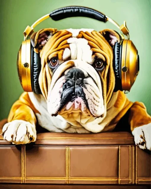 Bulldog With Headphones Diamond Painting