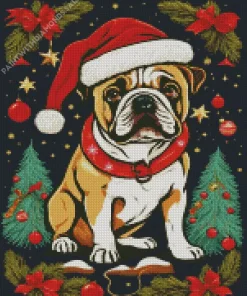 Bulldog With Santa Hat Diamond Painting